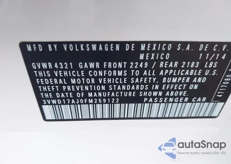 2015 Volkswagen Jetta Se z USA, uszkodzony, nr VIN 3VWD17AJ0FM259122